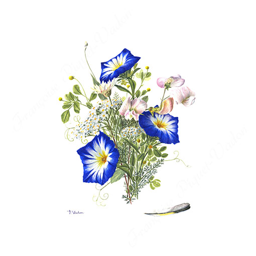 Composition bouquet bleu aquarelle botanique