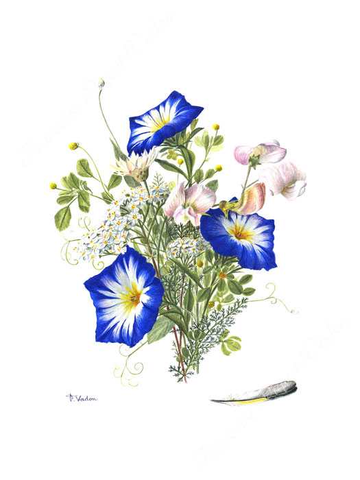 Composition bouquet bleu aquarelle botanique